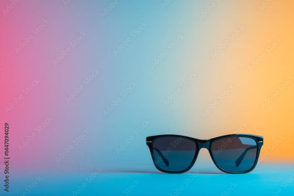 Poster a classic pair of black sunglasses rests on a flat surface, featuring a stylish minimalist design ag