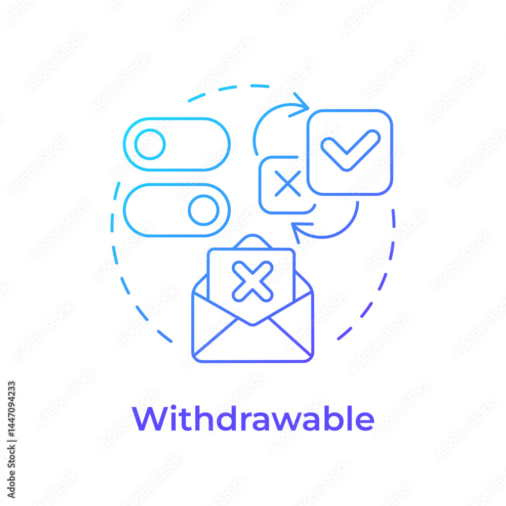 Poster withdrawable blue gradient concept icon. opportunity to decline user allowances. gdpr consent princi