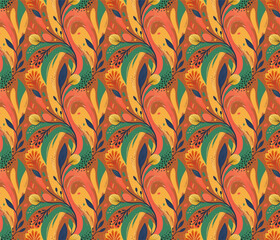 Vintage seamless floral pattern with ornate leaf and flower vector design.