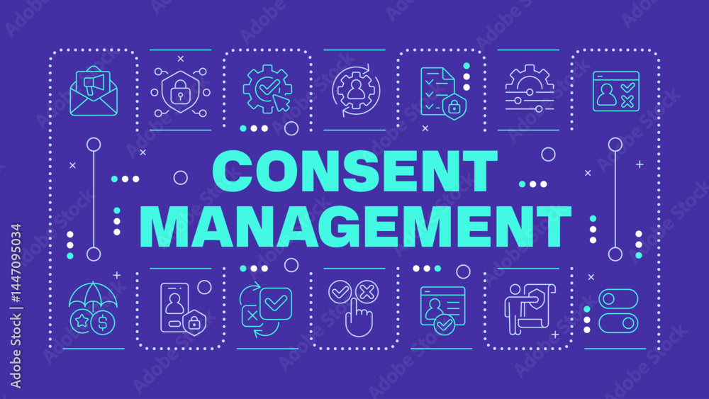 Aufkleber contest management dark purple word concept. personal user data access. digital permission. horizont