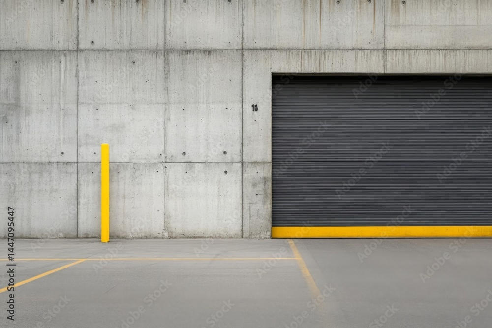Aufkleber Front-facing view of a refined anthracite garage door against a smooth gray wall, accentuated by side lighting and showcasing clean architectural lines