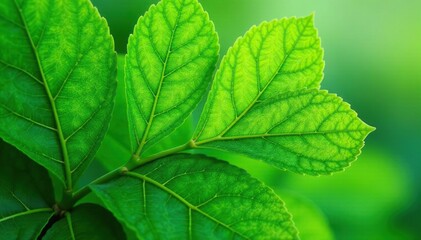 Fototapeta premium Symmetrical leaf arrangement, vibrant green hues, texture, organic, macro