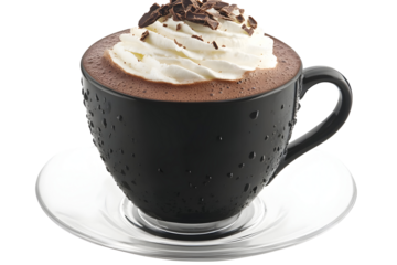Isolated Hot Chocolate In Black Cup With Whipped Cream And Chocolate Topping - Illustration Background