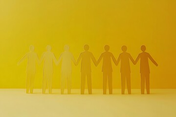 Yellow Paper People Holding Hands Teamwork Unity