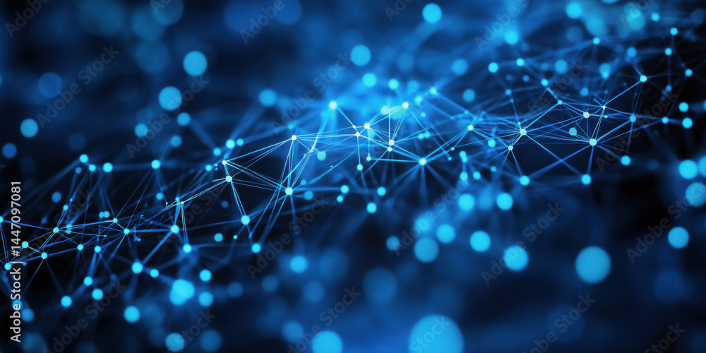 Aufkleber abstract blue network connections with glowing nodes and lines in digital space.