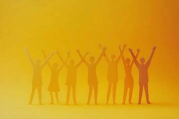 Yellow Paper People Silhouettes Celebrating Teamwork Success