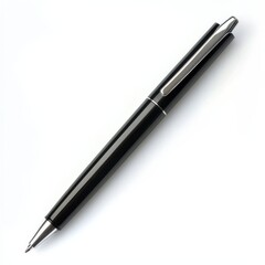 Elegant Black Ink Pen with Silver Clip Isolated on White Background