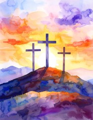 Obraz premium minimalist Watercolor painting jesus riding donkey or biblical faith 