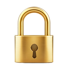 Secure gold padlock isolated on a white background for protection and safety concepts, gold security padlock on isolated on white background