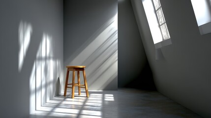 Sunlit Wooden Stool in Minimalist Room