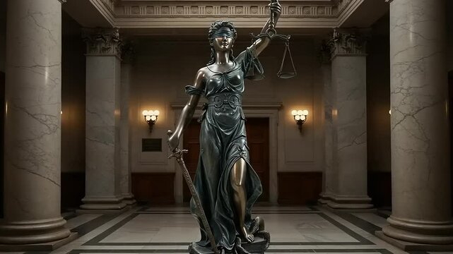 Justice statue in grand hall.