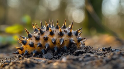 Spiny plant part closeup on forest floor