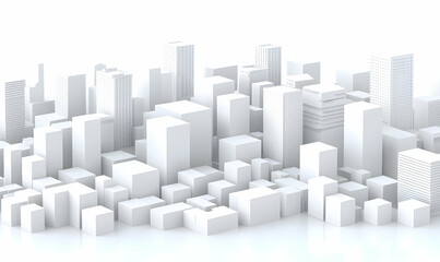 Minimalist city A cluster of white buildings, clean and modern design on a white background