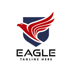 Eagle wing flight logo. Flying bird with shield icon