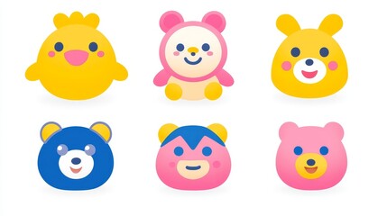 Obraz premium Pixelated kawaii animals icons collection with cheerful expression, retro pixel art style vector, digital illustration for cute cartoon designs and social media stickers