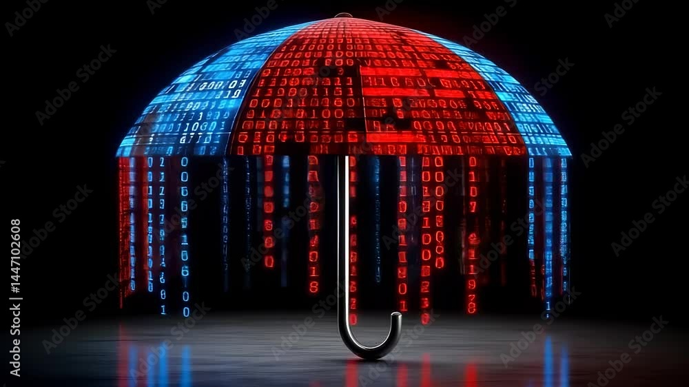 Poster digital umbrella with binary code rain