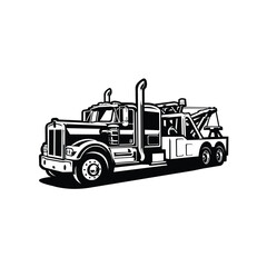 Towing truck vector. Wrecker truck monochrome icon art illustration isolated