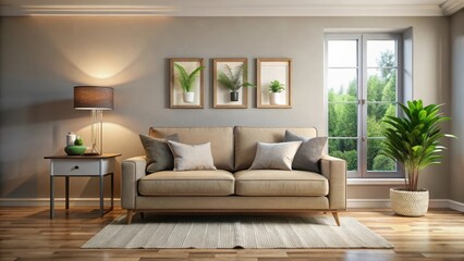 Cozy living room with a single couch, couch, comfort,  couch, comfort, interior design, decor