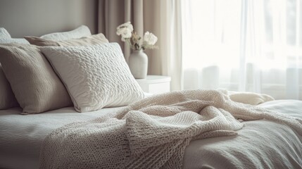 Cozy bedroom scene with neutral tones