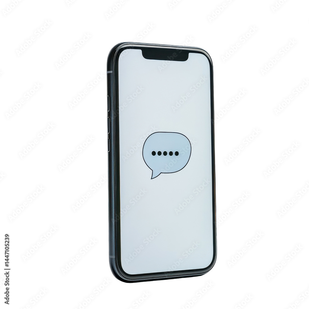 Poster modern smartphone displaying a message bubble on a plain transparent background, phone with a messag