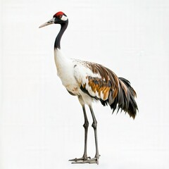 Fototapeta premium Japanese crane stands gracefully against a plain background in natural light