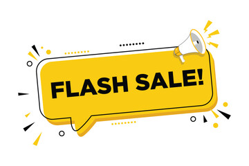 Megaphone with flash sale speech bubble banner. Loudspeaker. Can be used for business, marketing and advertising.