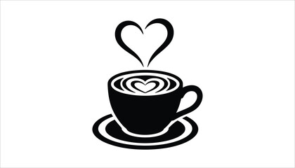 Coffee Cup with Heart Steam, Love Coffee Icon, Latte Art Vector