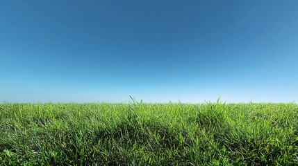 Freshly Mowed Green Grass Under a Deep Blue Clear Sky
