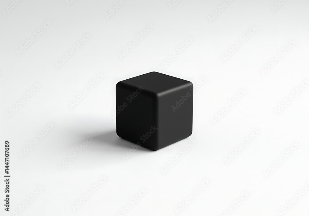 Poster simple black cube with rounded edges isolated on white seamless backdrop