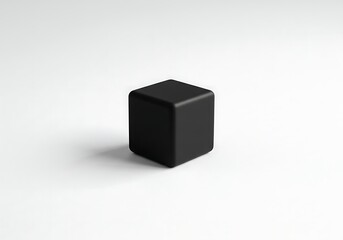Simple black cube with rounded edges isolated on white seamless backdrop