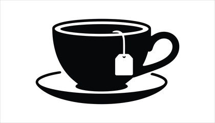Tea Cup with Tea Bag Icon, Black and White Mug Design for Beverage and Tea Lovers