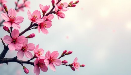 Obraz premium Intricate sakura branch pattern, showcasing blossoms and leaves in varying stages of bloom , print, background