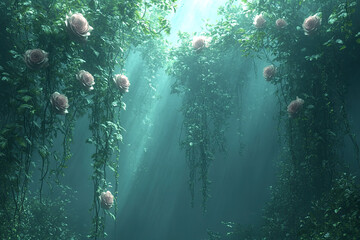Obraz premium Ethereal Fantasy Scene with Roses and Space for Text