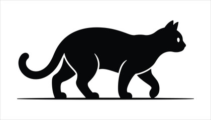 Silhouette of a Walking Cat Icon, Minimalist Pet Illustration, Black Cat Design