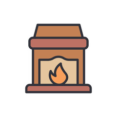 Fireplace colored icons, minimalist vector illustration ,simple transparent graphic element .Isolated on white background