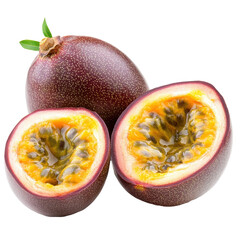 Fresh passion fruit displayed on a Transparent background with bright colors and unique textures, Passion fruit on PNG background