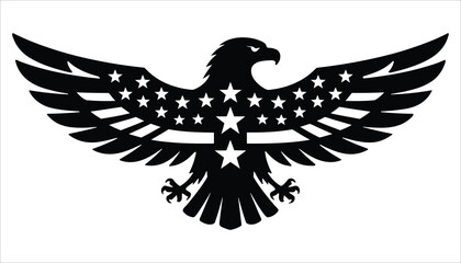 Eagle Silhouette with Stars, American Patriotic Symbol for Independence Day Design
