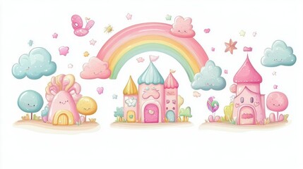 Kawaii dreamland isolated on white background