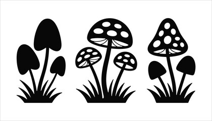 Stylized Mushroom Silhouette, Black and White Fungi Illustration for Nature Design