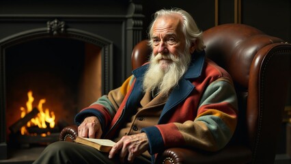Fototapeta premium Senior Man Relaxing By Fireplace