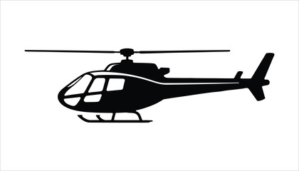 Helicopter Silhouette Vector Illustration. Aircraft Aviation Icon. Military and Transport Chopper Graphic.