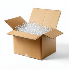 Packed Box with Bubble Wrap Isolated on a White Background