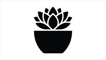 Succulent Plant in Pot Silhouette Vector. Minimal Botanical Icon Design. Indoor Houseplant Clipart.