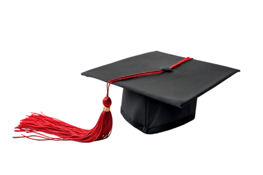 graduation cap with a red tassel on white background.PNG