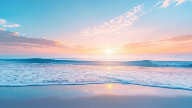 Serene ocean sunrise with gently rolling waves on a tranquil beach