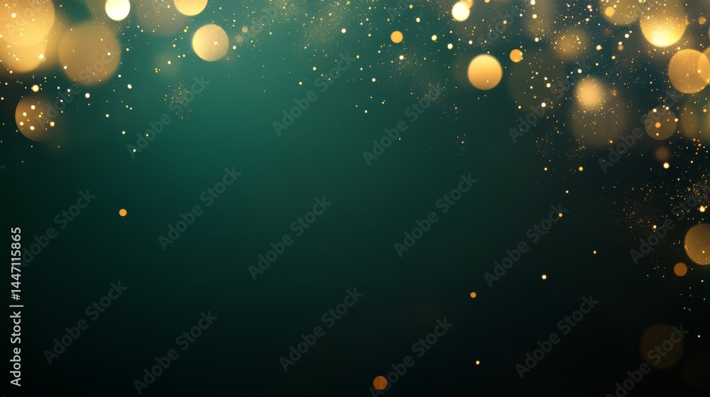Aufkleber A captivating display of sparkling gold bokeh lights transitions into a rich emerald green backdrop, ideal for creating festive and celebratory designs with text areas