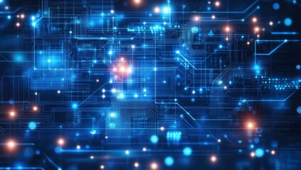 Abstract Digital Network: Glowing Circuitry and Nodes