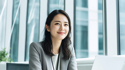 オフィスで働く自信に満ちた笑顔の女性 Generative AI