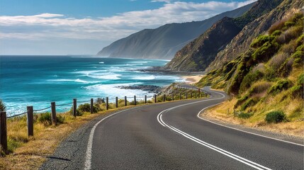 Coastal Road with Ocean View Under Sunny Sky