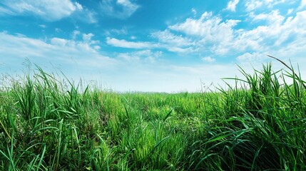 Obraz premium Tranquil Meadow with Lush Green Grass Under Endless Blue Sky